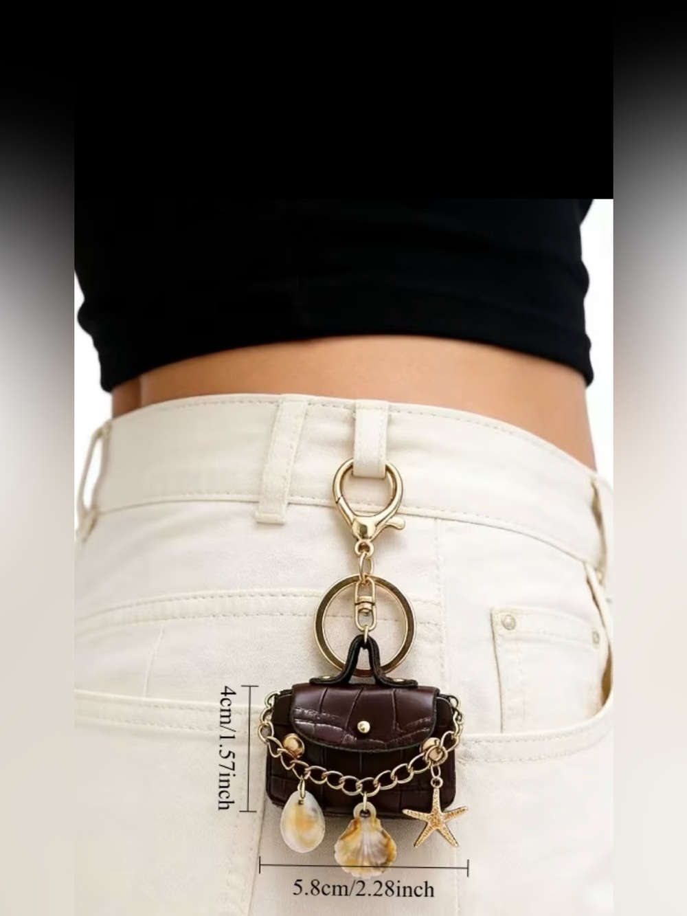 Mini Keychain Purse Charm in Dark Brown with Gold Hardware - Picture 2 of 4